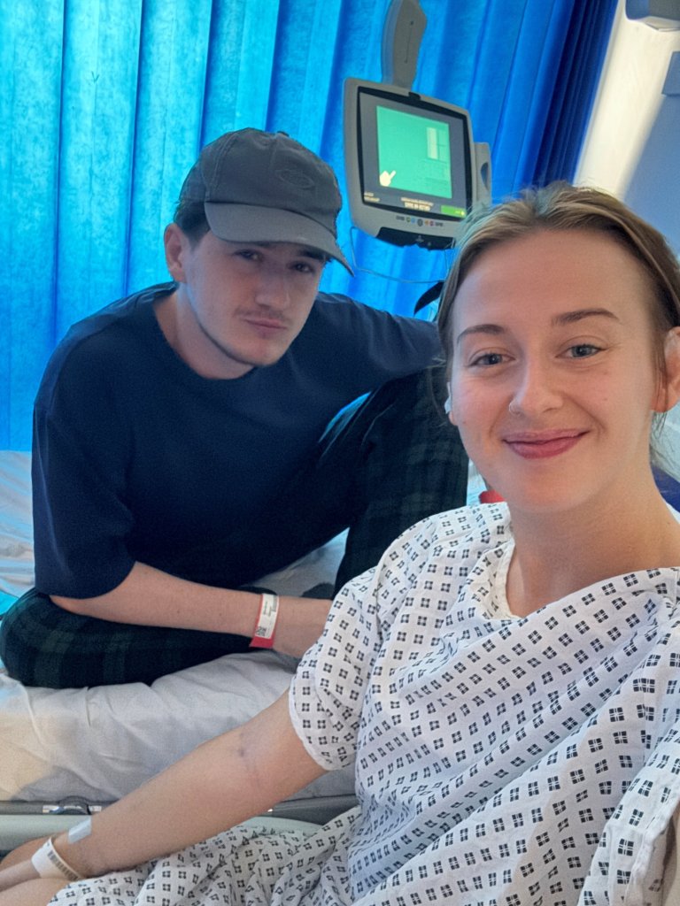 Rachel and Harry Ware are pictured at Manchester Royal Infirmary.